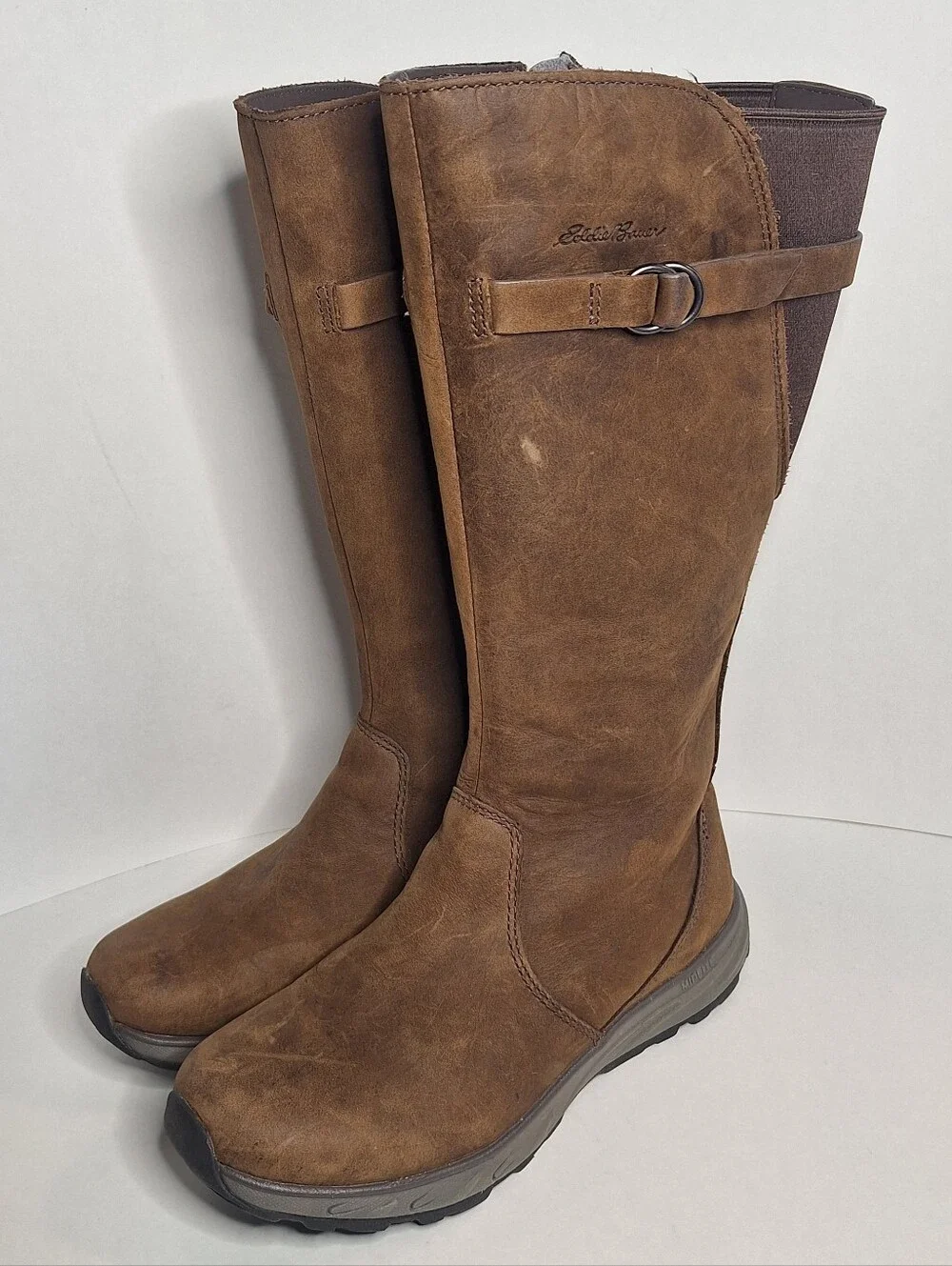 Eddie Bauer Freeheat Boots Women 6 Brown Leather Suede Mid Calf Zip Winter Boots